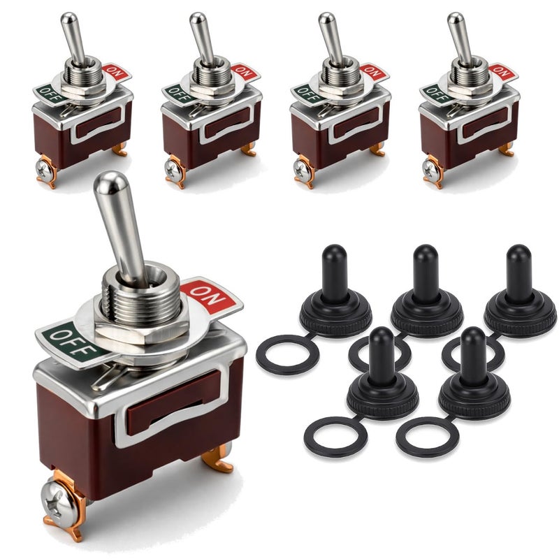 MGI SpeedWare 2-Pin SPST Momentary Metal Toggle Switch (ON)/Off | 20 Amp at 12VDC 125VAC | with Waterproof Boots (5-Pack) - Image 1